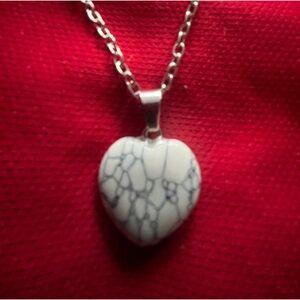 Hand Crafted Howlite Heart Pendant Charm on Chain Hand Made Necklace Handmade